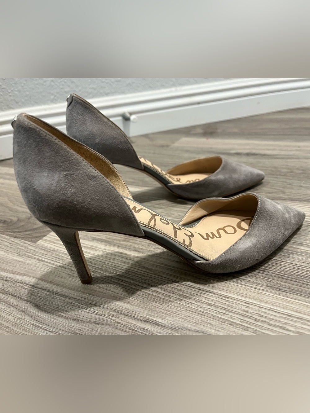 Sam Edelman Gray Suede Pointed Kitten Heels - Picture 2 of 7